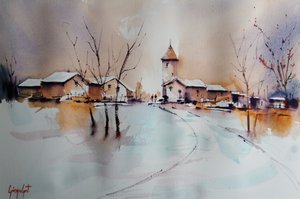 Snowy Village Church by Giorgio Gosti