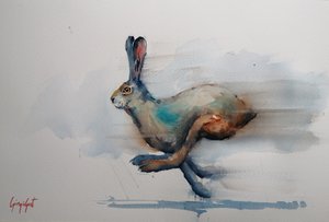 Speeding Watercolor Hare