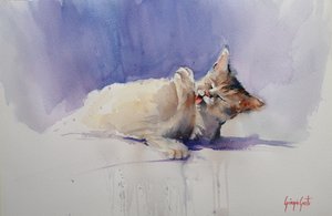 Sweet Cat Licking by Giorgio Gosti