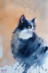 Watchful Watercolor Cat by Giorgio Gosti