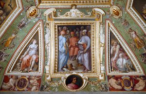 (detail) of the room of Cosimo de Medicis representing himself with artists and intellectuals by Giorgio Vasari