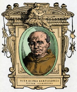 Portrait of the Florentine painter Fra Bartolomeo (1473-1517). Engraving of the treatise "Lives of the most excellent painters, sculptors and architects" (Le Vite de