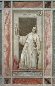 Faithlessness (also called Idolatry), male figure turning away from God and holding an idol that keeps him tied at the neck (detail)