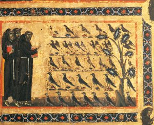 Stories of St Francis: St Francis Preaching to Birds, fresco by Giotto, ca 1325. Bardi Chapel of Vernio, Basilica of Santa Croce, Florence, Italy by Giotto (c.1266 1337)