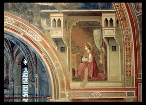 The Annunciation, detail of the Virgin kneeling, from the lunette above the altar, c.1305