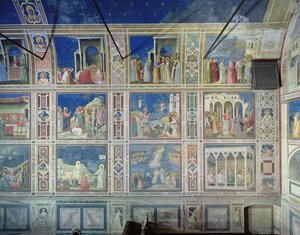 View of the north wall depicting scenes from the Life of the Virgin and the Life of Christ, c.1305