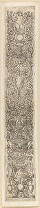 Three Children Blowing Horns, plate eight of Twelve Ornament Panels by Giovan Pietro Birago