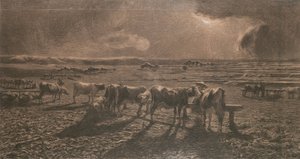 Evening (Grazing, Alla stanga) by Giovanni Segantini