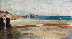 Setting of moon in Tyrrhenian Sea, painting by Nino Costa, Italy by Giovanni Costa
