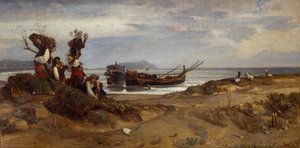 Women carrying wood in the port of Anzio by Giovanni Costa
