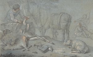 Hunters with Dead Game in a Landscape by Giovanni Agostino Cassana