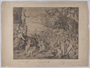 Putti before a Statue of Venus, after Titian, 1636 by Giovanni Andrea Podesta