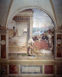 Benedict appears to two monks and presents them the project of a monastery (fresco) by Giovanni Antonio Bazzi Sodoma