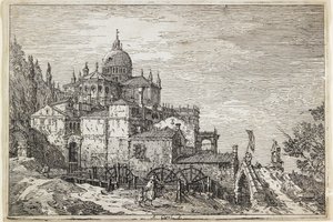 Landscape with a Church, Houses and a Mill by Giovanni Antonio Canal