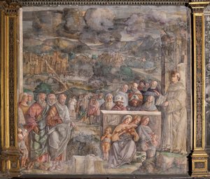 St Anthony arriving in Padua, where he restores peace between the citizens with the strength and sweetness of his preaching by Giovanni Antonio Corona