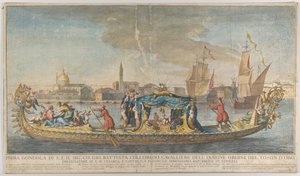 The Highly Ornamented First Gondola of Ambassador Giovanni Battista Colloreado Entering by Giovanni Antonio Faldoni