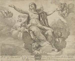 The Assumption of the Virgin, who is Seated in the Clouds with Arms Outstretched, Angels by Giovanni Antonio Lorenzini