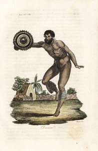 Naked Tattooed Man of Hawaii Dancing for Captain James Cook