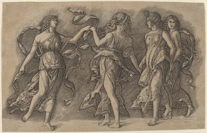 Four Dancing Muses by Giovanni Antonio da Brescia, after Andrea Mantegna