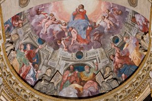 Genoa, Duomo (St Lawrence Cathedral), inside, The Lercari Chapel or The Chapel of the Blessed Sacrament (Northern apse), apse: "Assumption of the Virgin", fresco by Giovanni Battista Castello known as Bergamasco by Giovanni Battista Castello