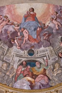 Genoa, Duomo (St Lawrence Cathedral), inside, The Lercari Chapel or The Chapel of the Blessed Sacrament (Northern apse), apse: "Assumption of the Virgin", fresco by Giovanni Battista Castello known as Bergamasco