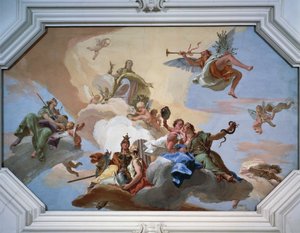 Triumph of Glory Announced by Fame Standing Among the Cardinal Virtues by Giovanni Battista Tiepolo