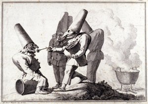 The group of Pulcinella (Italian Polichinelle). Drawing in pen and wash on pencil mark by Giovanni Battista Tiepolo