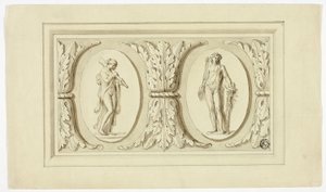 Two Medallions with Standing Figures of Omphale and Bacchus, Separated by Design of Acanthus Leaves by Giovanni Battista Cipriani