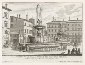 Fountains on Piazza Farnese in Rome by Giovanni Battista Falda