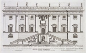 View of the Facade of Palazzo Senatorio in Piazza del Campidoglio, Rome, begun by Michelangelo Buonarroti and completed by Girolamo Rainaldi by Giovanni Battista Falda
