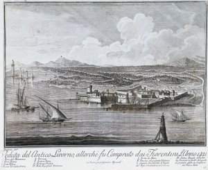 View of Livorno port when it was purchased by Florentines in 1421, engraving from Collection of best views of City and Port of Livorno