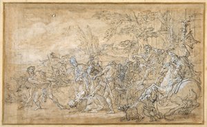 Captives, including a bishop, dragged and bound before the triumphal car of a Roman general