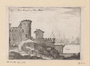 Buildings in Rome, Near the Porta del Popolo (Fuori del popolo a Mano Manco) (Views of Rome series) (Alcune vedute et prospettive di luoghi dishabitati di Roma series) by Giovanni Battista Mercati