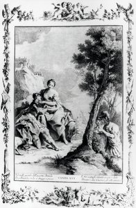 Armida and Rinaldo seen by Crusaders Carlo and Ubaldo, canto XVI, Jerusalem Delivered