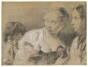 Boy with an Egg, Girl with a Hen, and a Watching Woman by Giovanni Battista Piazzetta