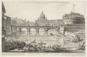 Bridge of Angels and Castle of Angels in Rome (Views of Rome, Vedute di Roma by Giambattista Piranesi) by Giovanni Battista Piranesi