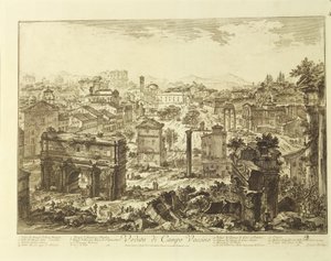 View of Campo Vaccino (Roman Forum) with Arch of Septimius Severus by Giovanni Battista Piranesi