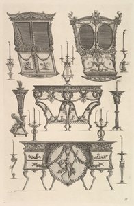 Miscellaneous Furniture Including Two Sedan Chairs, a Side Table and a Commode by Giovanni Battista Piranesi