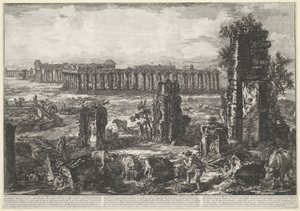 Old city wall and temples in Paestum (Various views of the remains of three large buildings still standing in Paestum series) by Giovanni Battista Piranesi