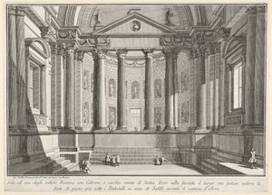 Plate 9: Colonnaded Hall According to the Custom of the Ancient Romans, and Niches Adorned by Giovanni Battista Piranesi
