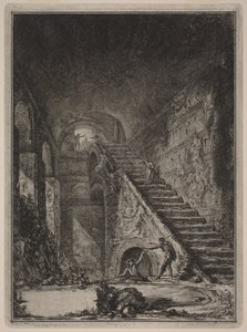 Perspective of the Water Reservoir Staircase, previously mentioned accommodations, indicated in plan in Table XIII with letter G. by Giovanni Battista Piranesi