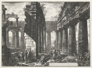 Temple of Neptune at Paestum, Various Views of the Remains of Three Large Buildings Still Standing in Paestum (series title) by Giovanni Battista Piranesi
