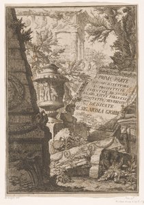 Title Page with Title on Marble Block in a Landscape with Ruins
