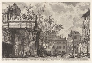 View of the Temple of Jupiter Tonans (Jupiter the Thunderer; actually the Temple of Vespasian and Titus), from Views of Rome by Giovanni Battista Piranesi