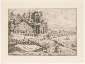 Landscape with Ancient Ruins and the Colossus of Rhodes (Landscapes with Ruins) by Giovanni Battista Pittoni (I)