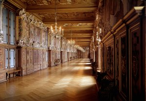 Renaissance architecture: view of the gallery of Francois I at the castle of Fontainebleau