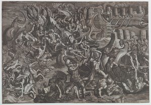 Naval Battle Between Greeks and Trojans by Giovanni Battista Scultori