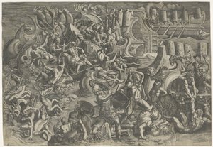 Sea Battle Between the Trojans and the Greeks by Giovanni Battista Scultori