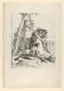 Magician pointing out a burning head to two youths, from the Scherzi, ca. 1743-50 by Giovanni Battista Tiepolo
