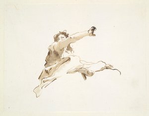 Seated Figure with Head Turned to the Left and Right Arm Raised, Seen from Below by Giovanni Battista Tiepolo